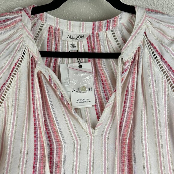 Allison New York Womens Striped Long Bell Sleeve Boho Top Tassels Crochet Artzy - Picture 4 of 16